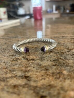 David Yurman Sterling Silver Twisted Cuff Bracelet with Amethyst stones.